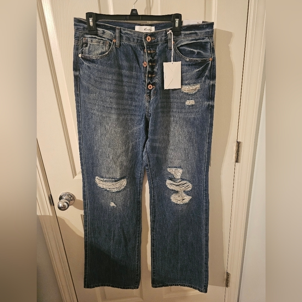Kancan NWT 90's Flare Women's Distressed Wide Leg Button Fly Jean Size 13/30